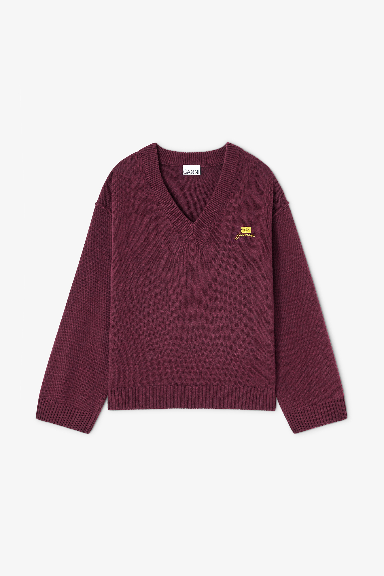 Burgundy Wool Mix V Neck Jumper