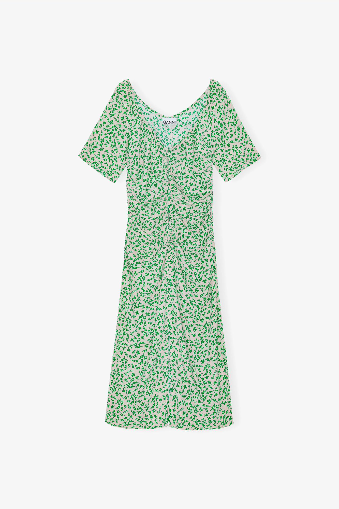 Printed Crepe U Neck Midi Dress