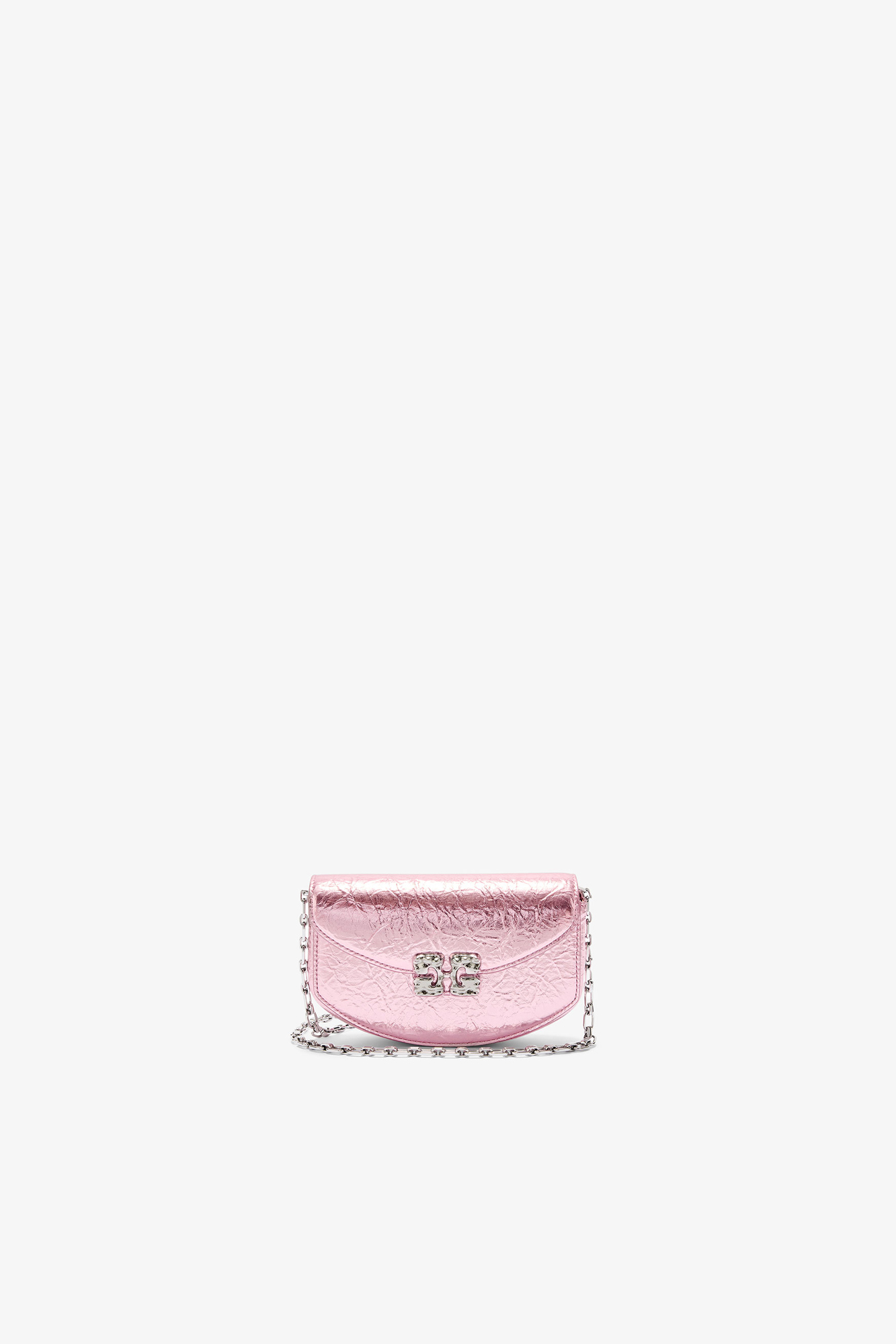 Silver Pink Lulu Wallet On Chain in Metallic | GANNI US