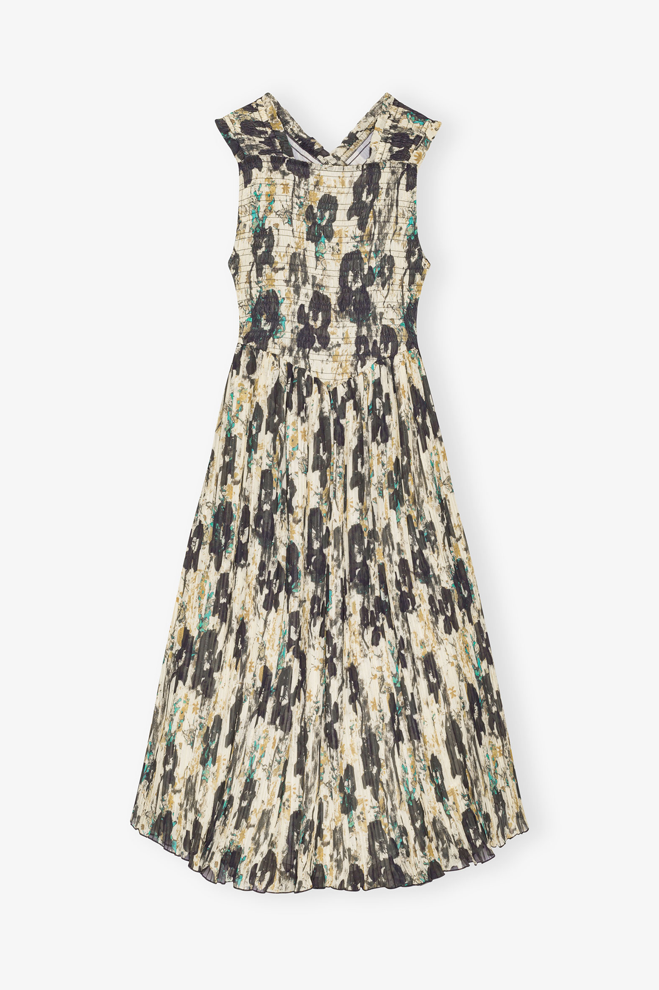 24年モデル✨美品　GANNI プリーツジョーゼットレイヤースモックミディドレス Printed Pleats Smock Midi Straps Dress | GANNI US