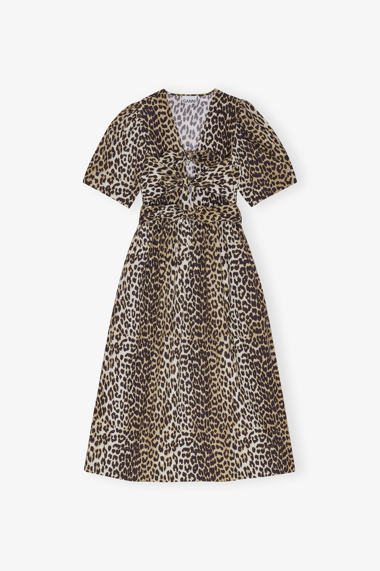 Ganni Printed Cotton Midi Dress - Leopard