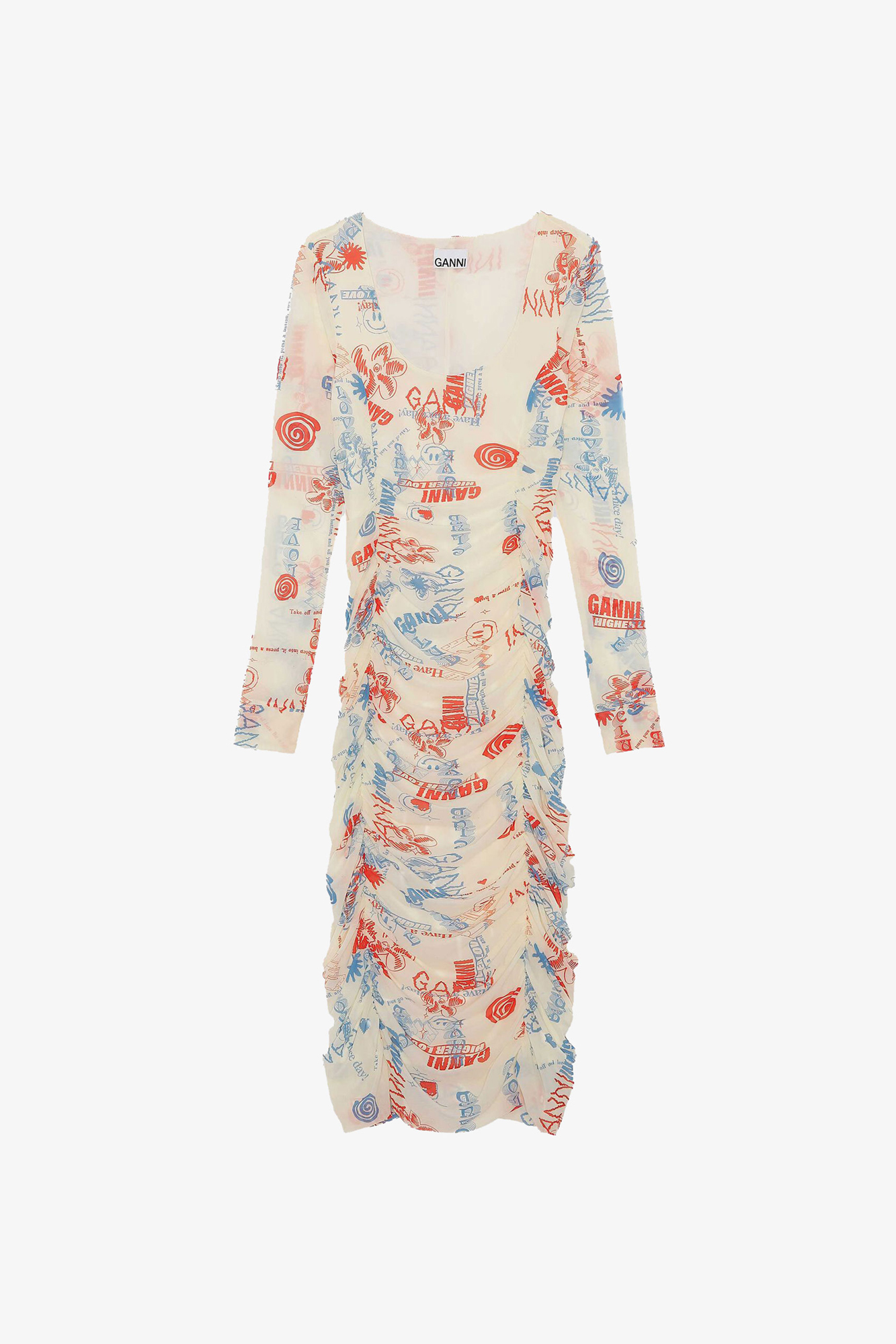 Ruched Mesh Midi Dress