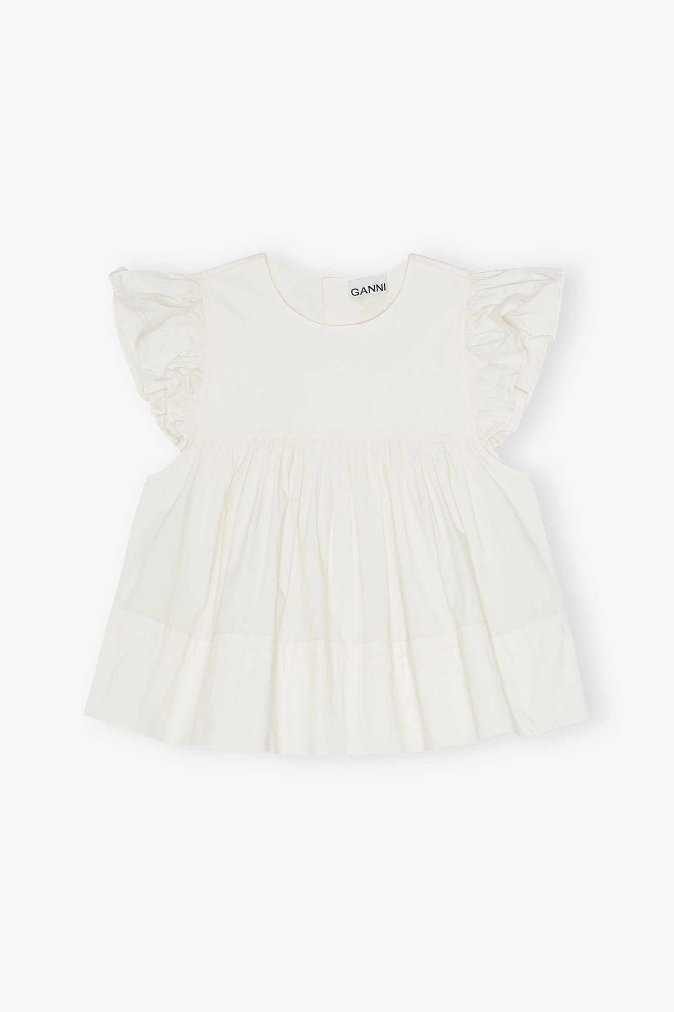 White Stretch Cotton Frill Sleeve Top