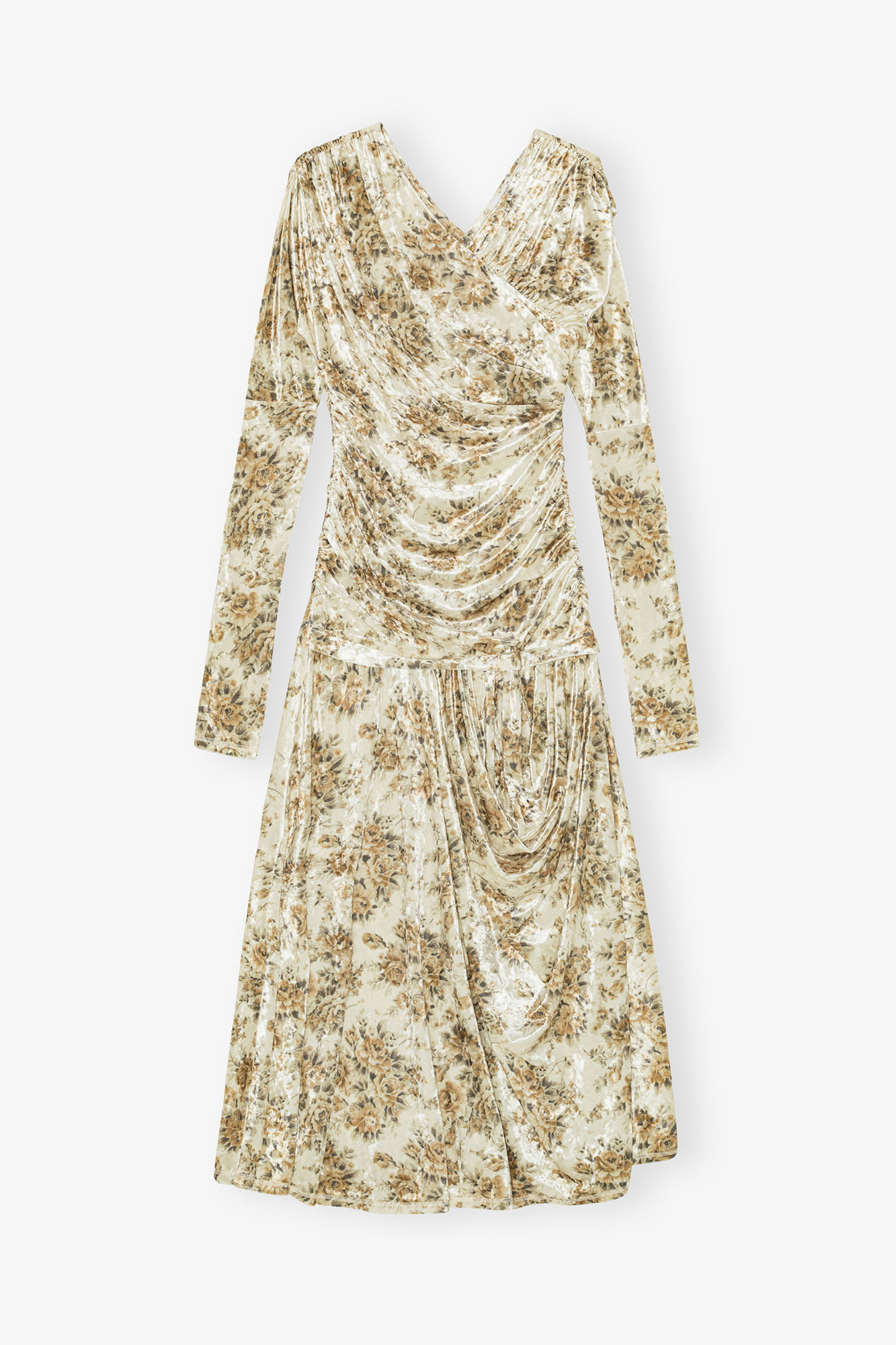 Golden Floral Ruched Dress