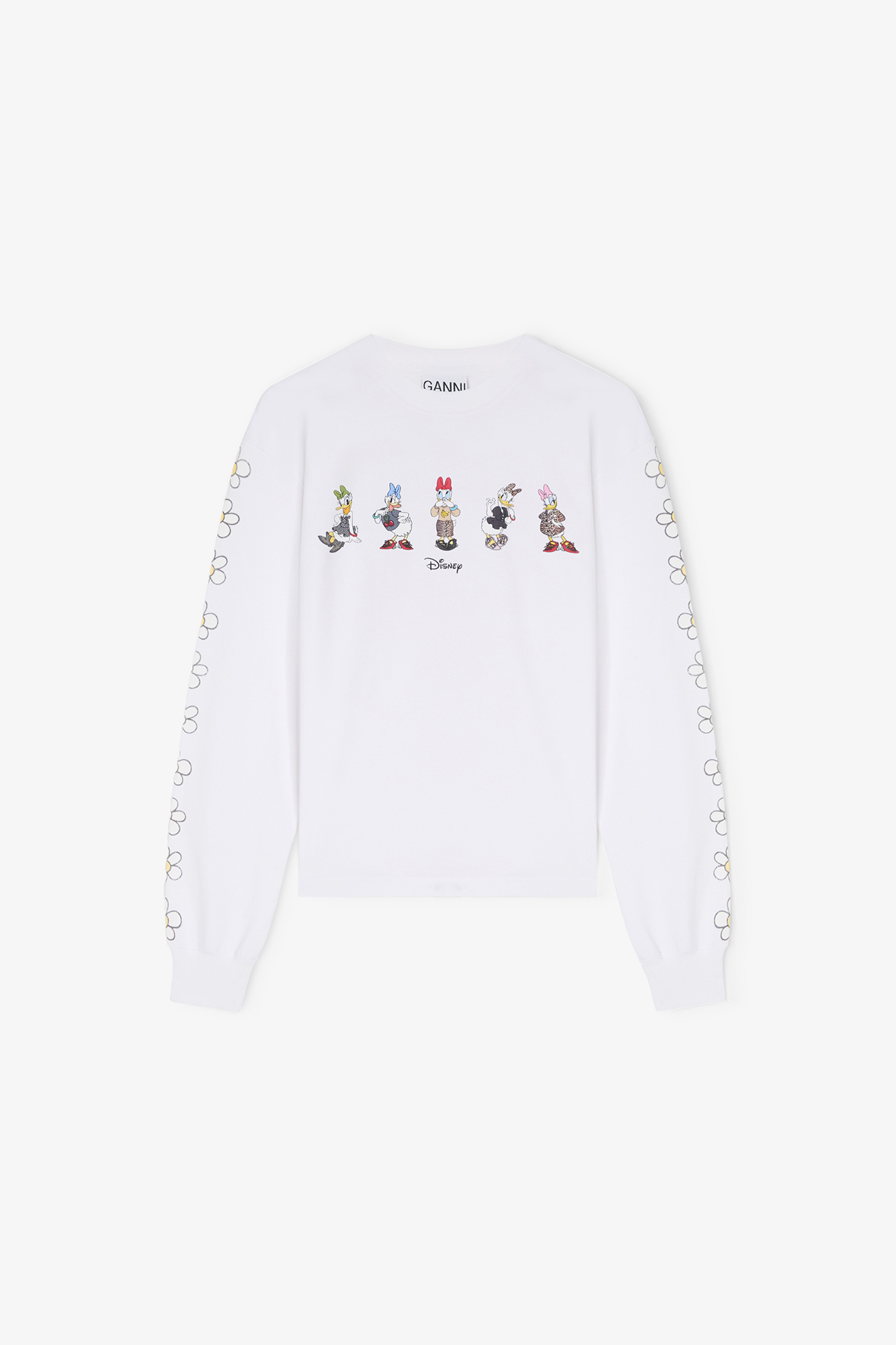 GANNI ホワイト ロングスリーブ Tシャツ Bright White Daisy Duck White Long-sleeve T-shirt | GANNI (Global) JP