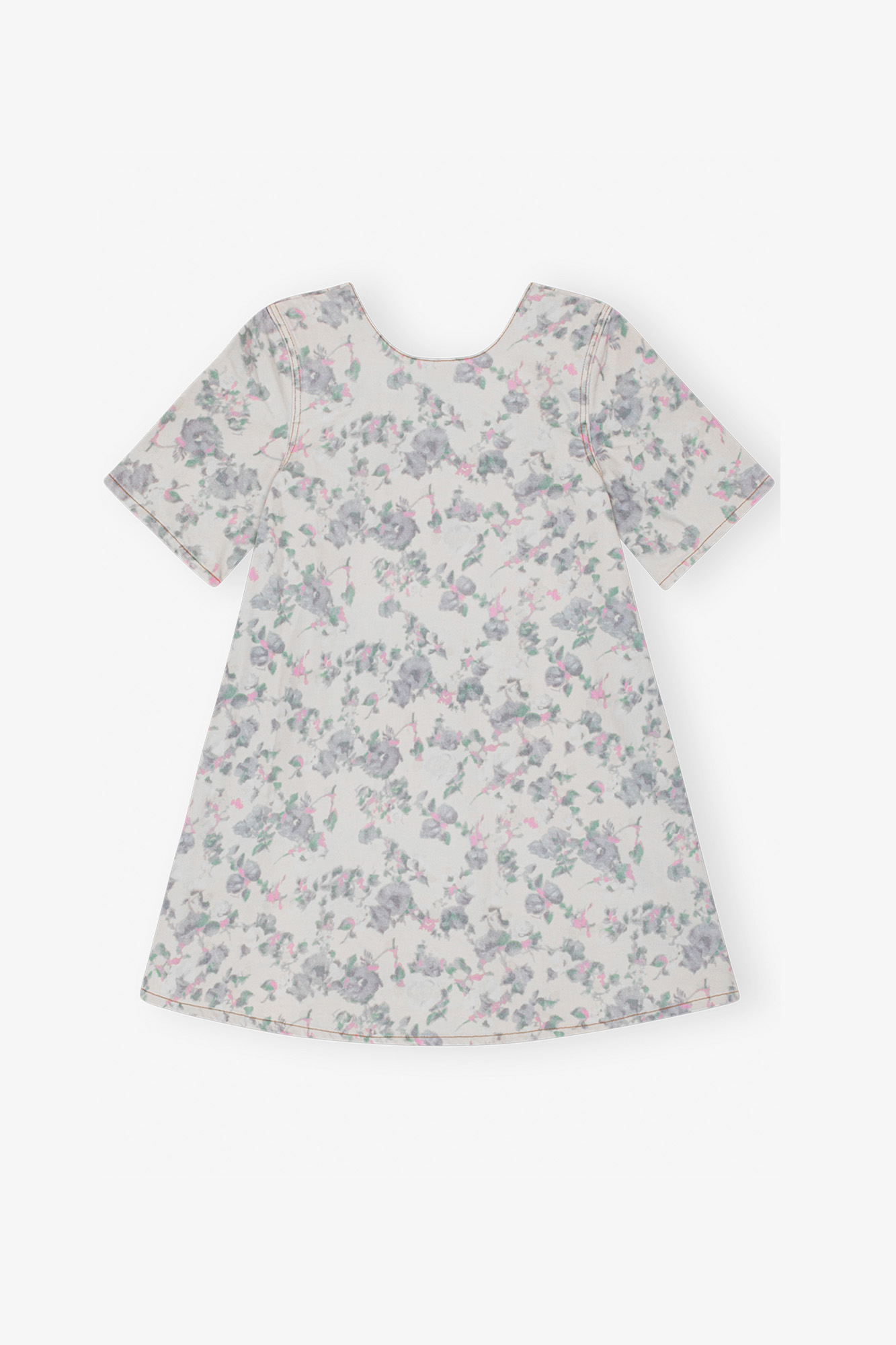 Floral Printed Denim Open Back Mini Dress