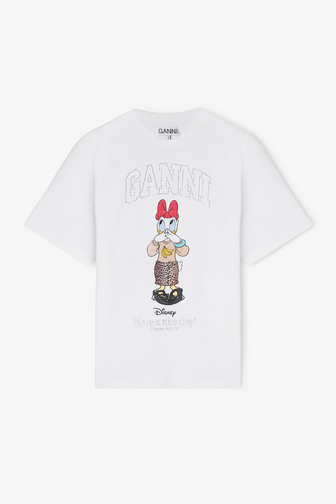 Bright White Daisy Duck White Printed T-shirt | GANNI US