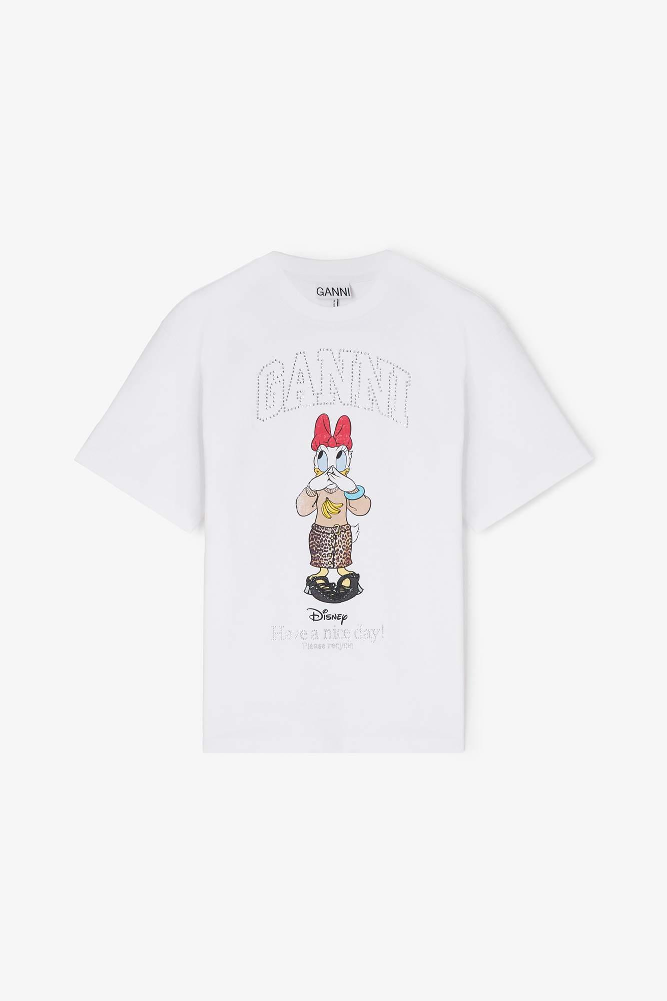 GANNI ライオンイラスト Tシャツ ホワイト White Basic Jersey Leopard Relaxed T-shirt | GANNI US