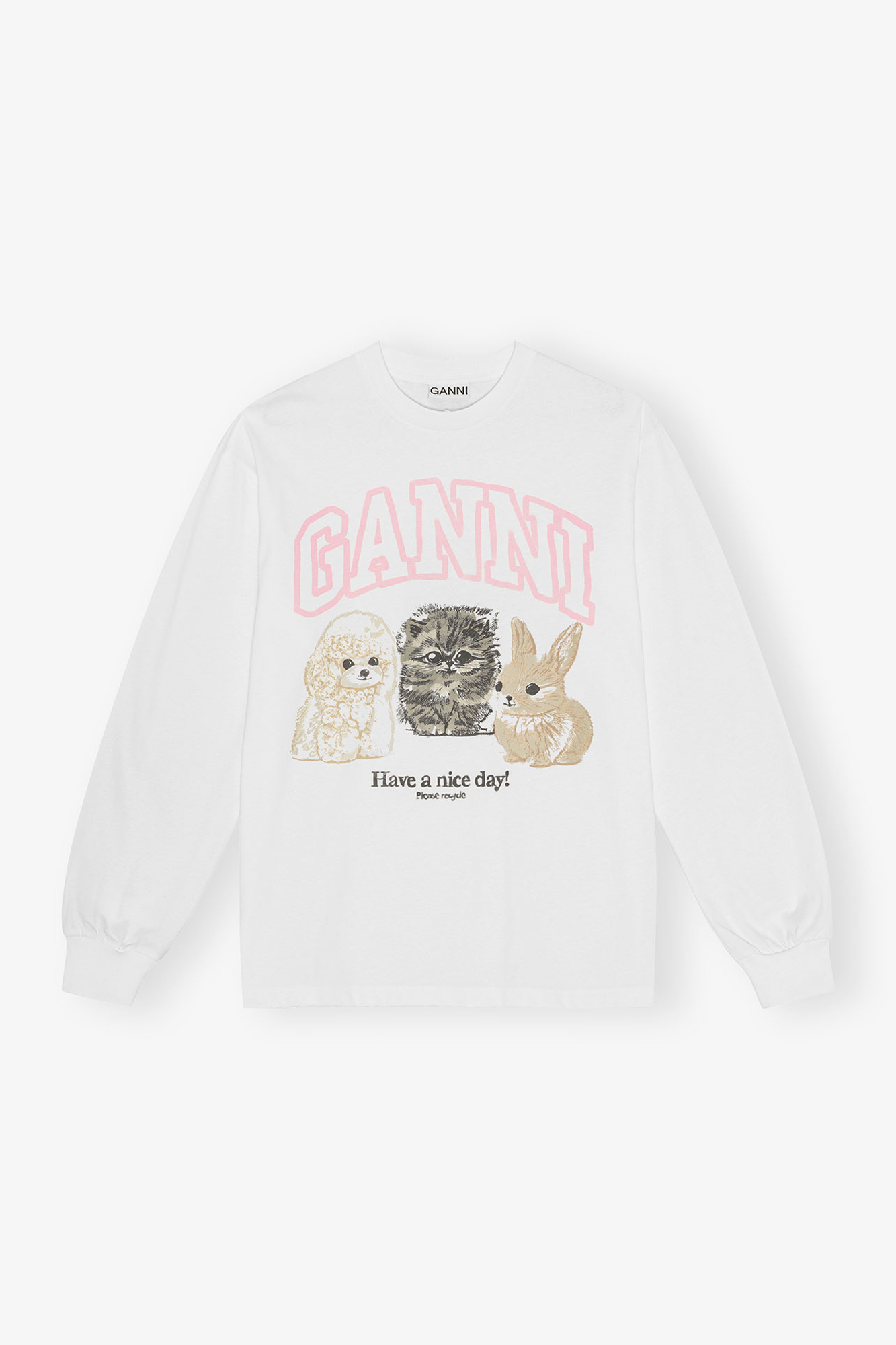 Bright White White Animal Print Long-sleeve T-shirt | GANNI