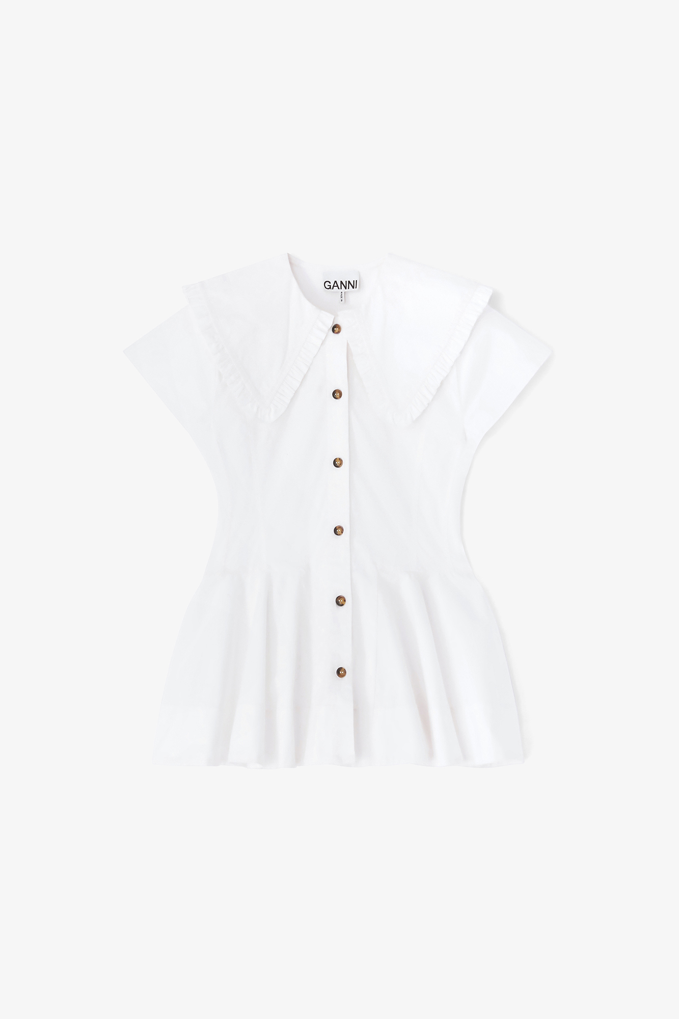Bright White ショート丈 コットン ラッフルシャツ | GANNI (Global)