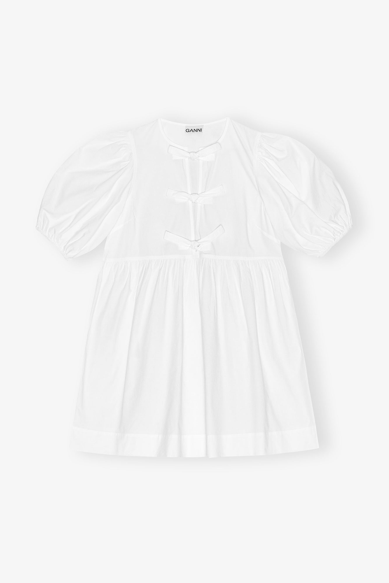 White Cotton Poplin Tie String Mini Dress