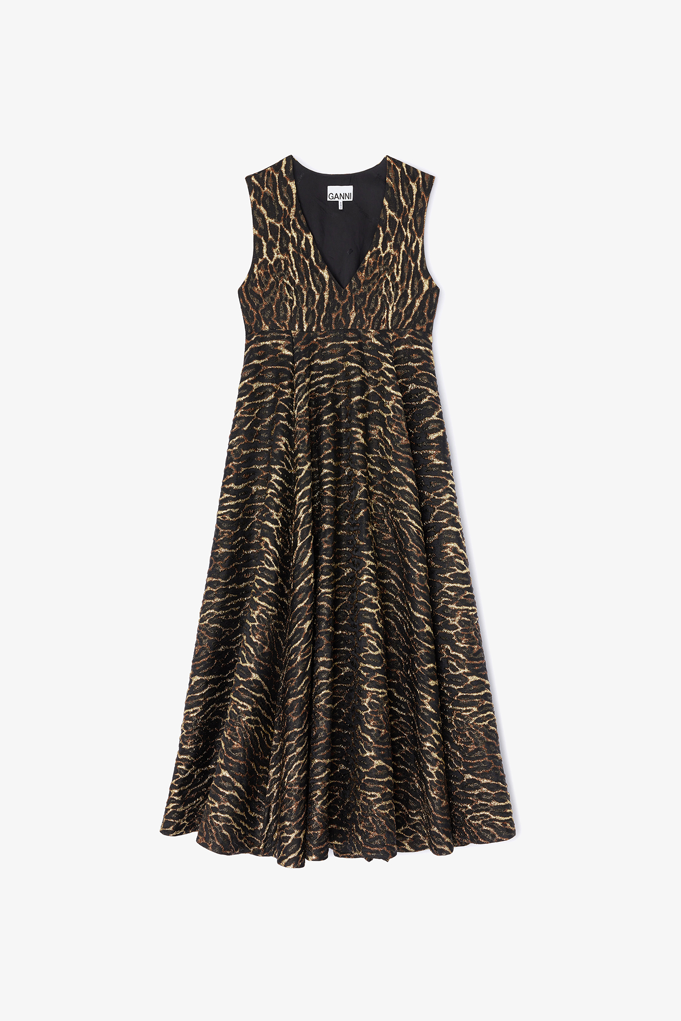 GANNI Metallic Cloque Long Dress - Size 10/12 Bronze