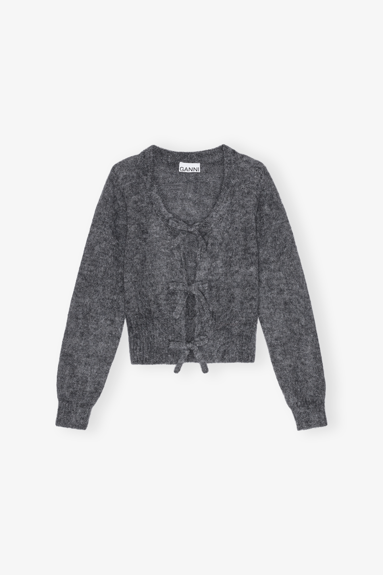 Grey Light Mohair Tie String Cardigan