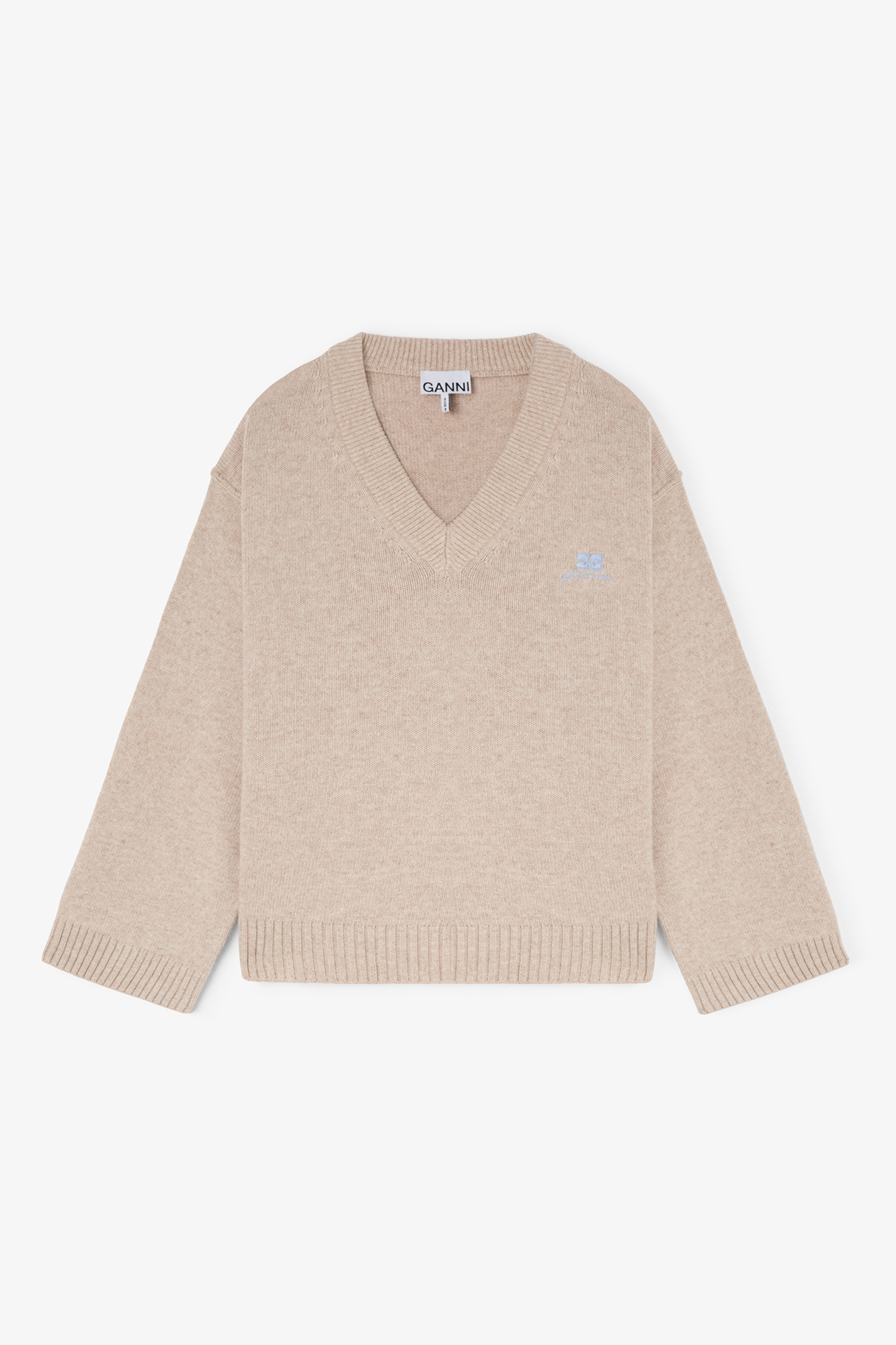 Beige Wool Mix V Neck Jumper