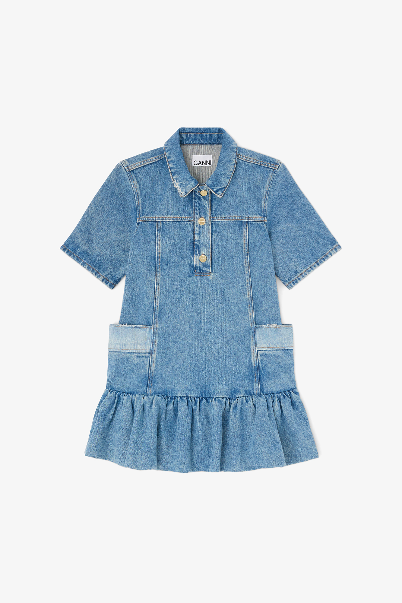 Mid Blue Vintage Dress in Patchwork Denim | GANNI (Global) SG