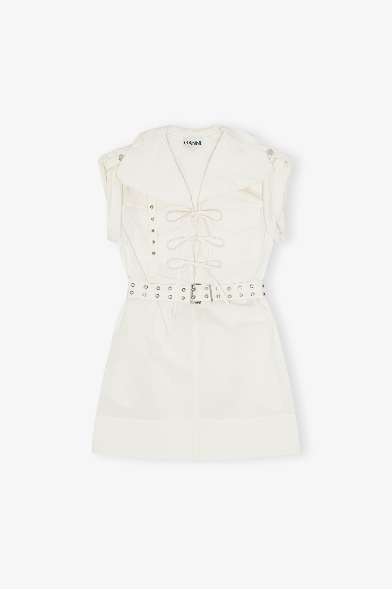 Ivory Stretch Cotton Mini Dress | GANNI US