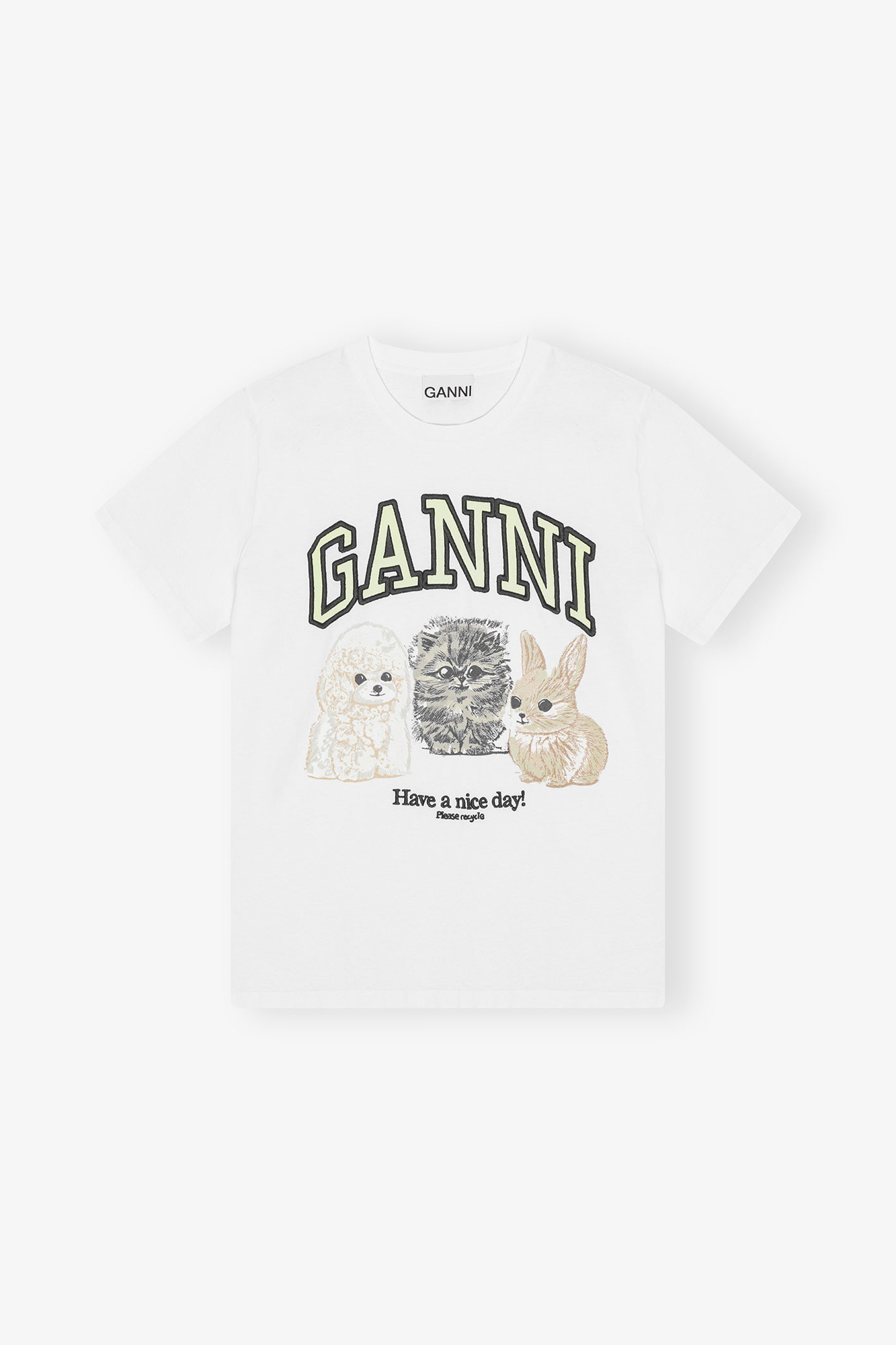 GANNIホワイト 動物柄 プリント 長袖 Tシャツ White Animal Print Long-sleeve T-shirt | GANNI FI