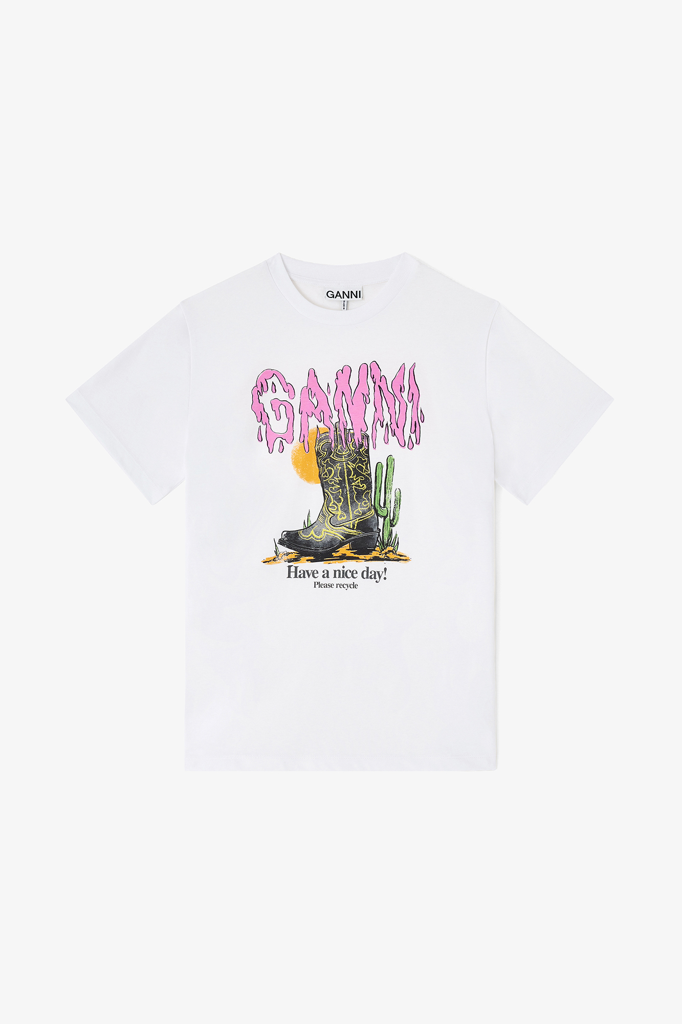 White Western Boot Print T-shirt | GANNI US