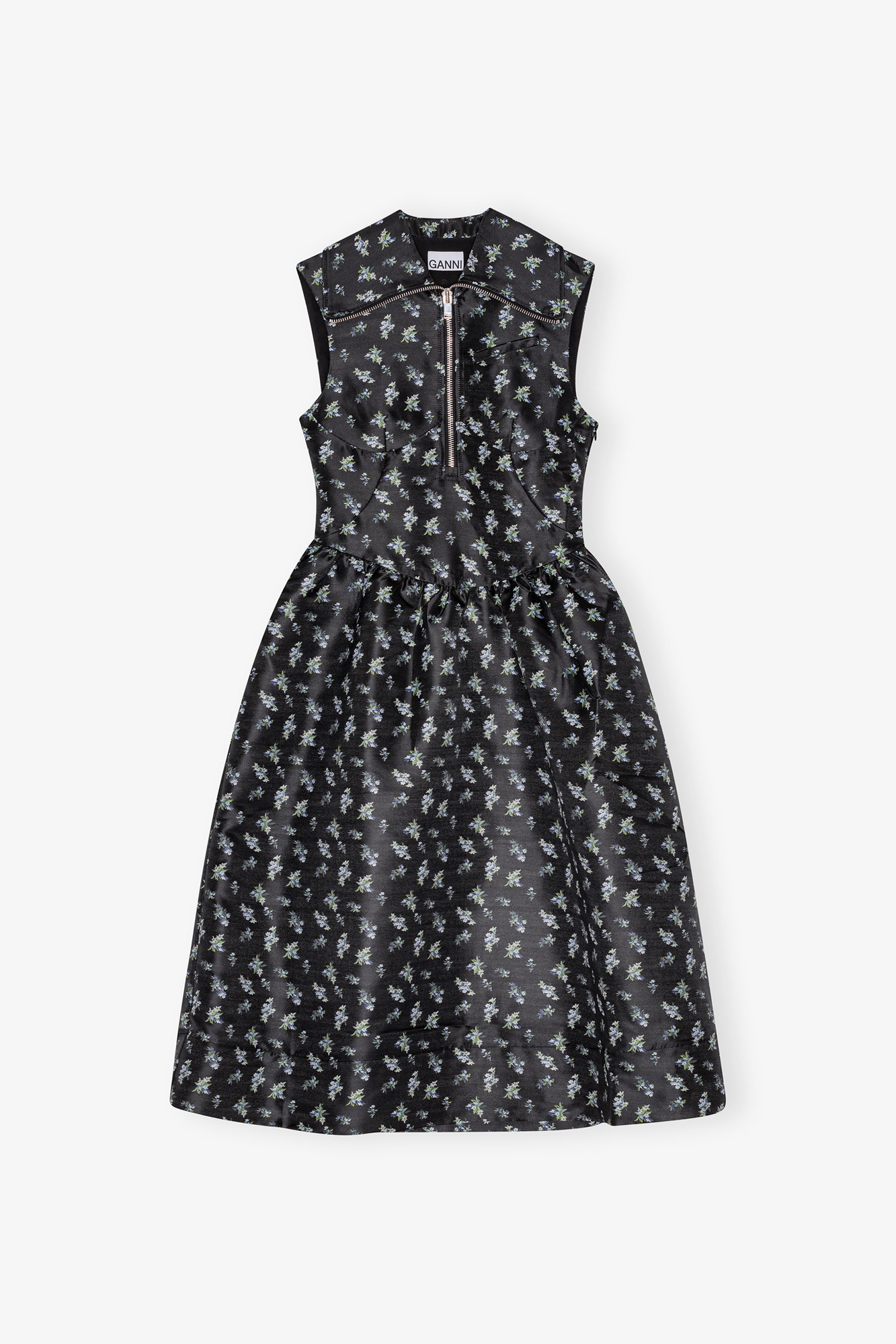 Black Floral Jacquard Midi Dress | GANNI US