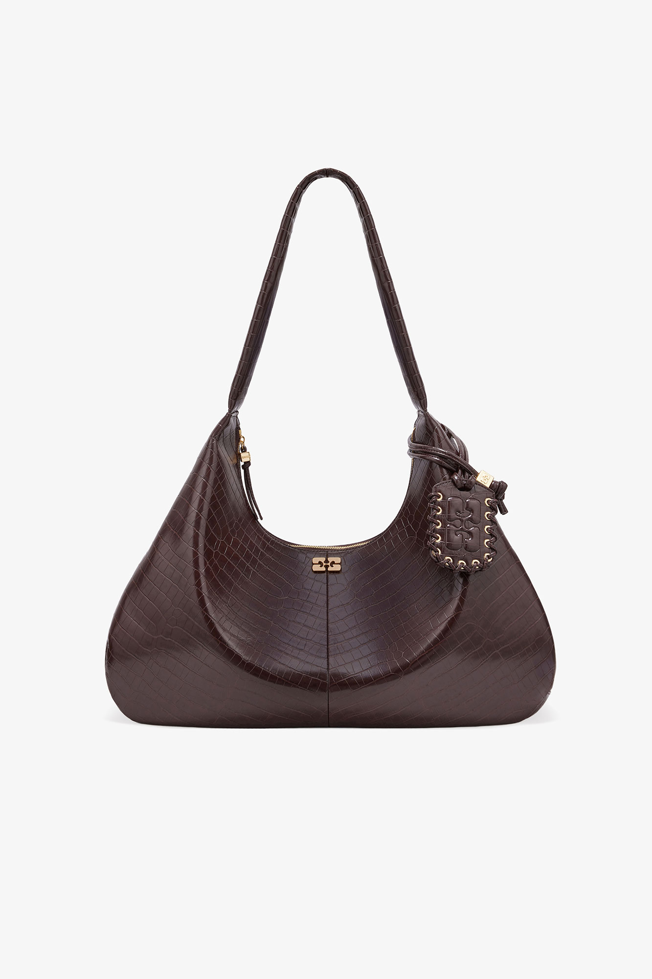 Chocolate Fondant Brown Croco XXL Hobo Bag | GANNI (Global) CA