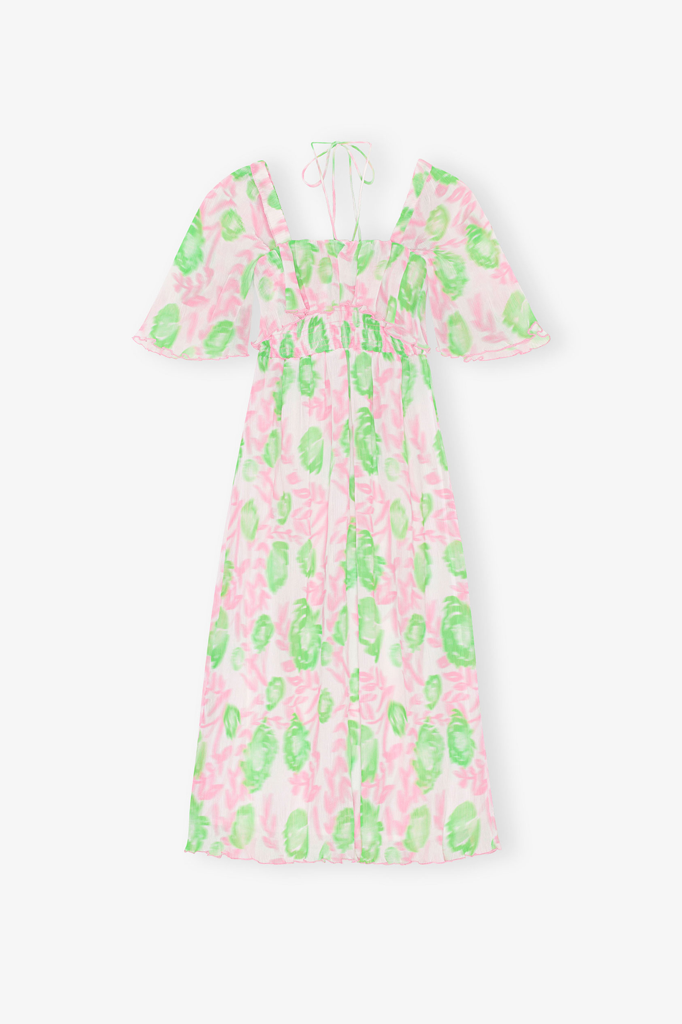 Pink Tulle プリーツ入りジョーゼットのミディスモックドレス | GANNI
