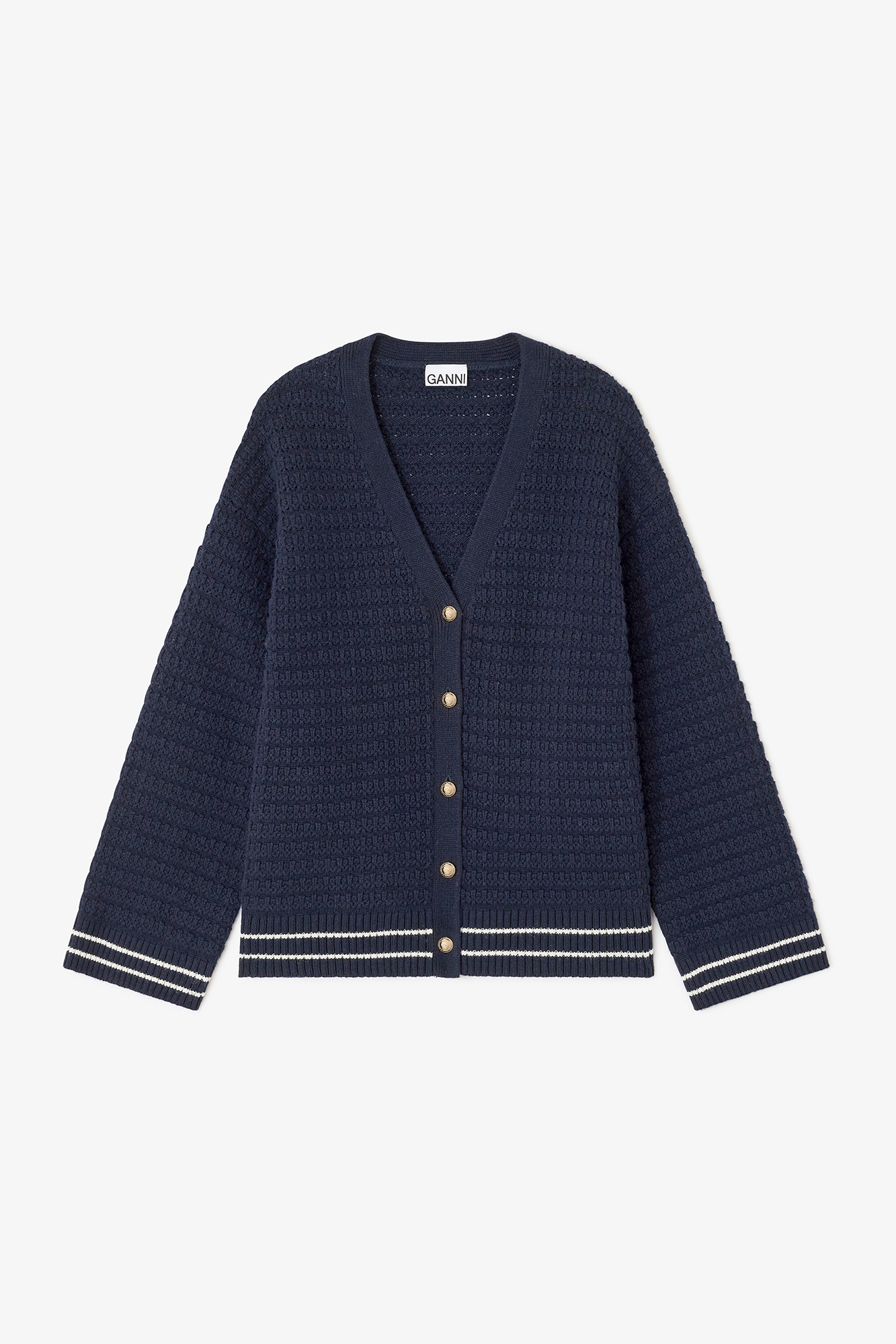Sky Captain Dark Blue Wool Cardigan | GANNI (Global) NZ
