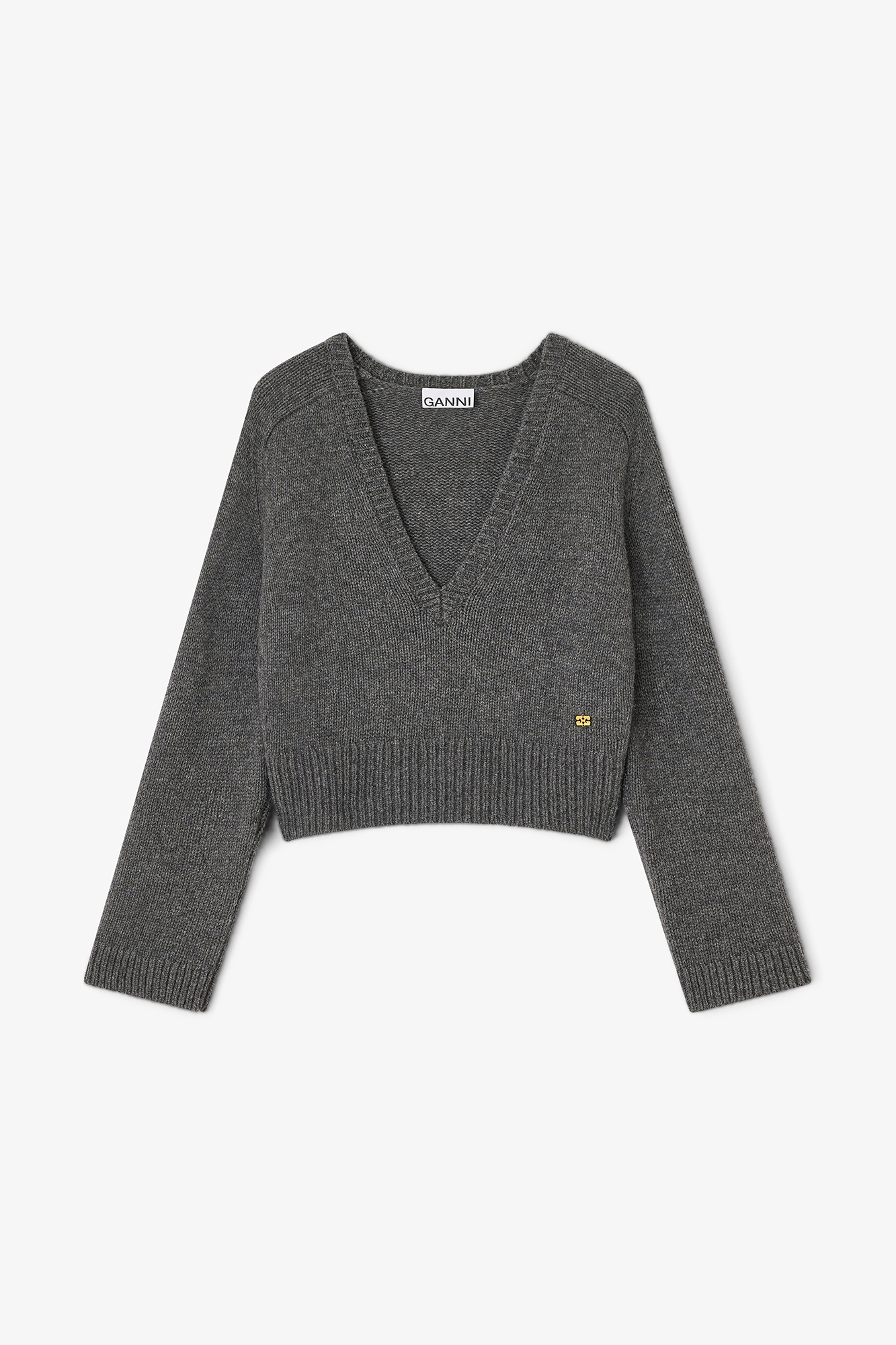 GANNI クロップドセーター XS Phantom Dark Grey V-neck Jumper | GANNI (Global) CA