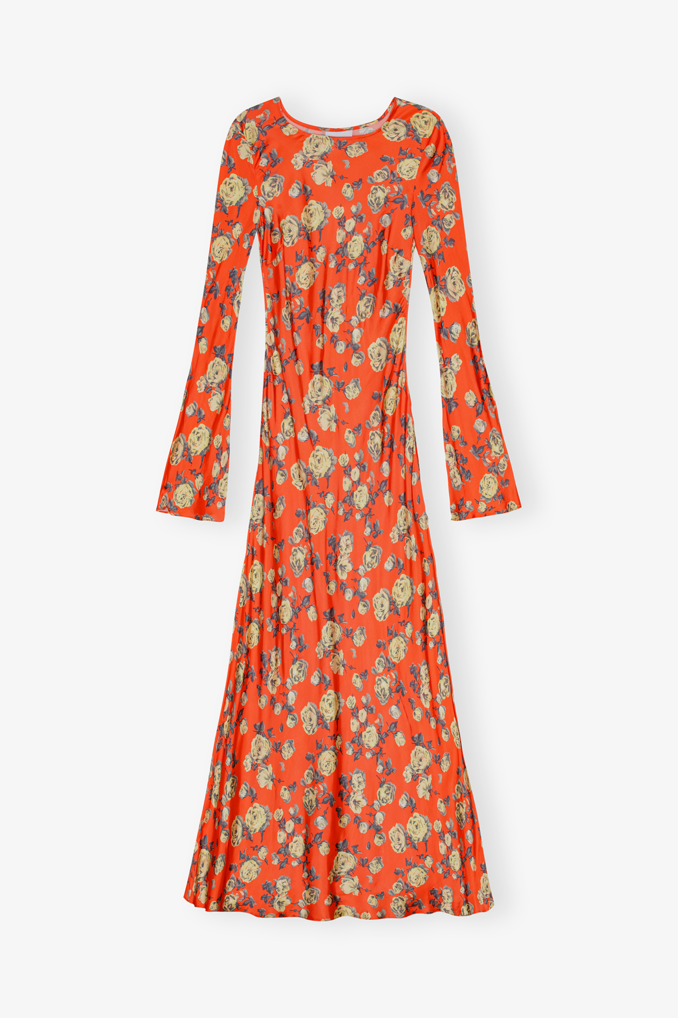 Orange Floral Printed Satin Maxi Dress