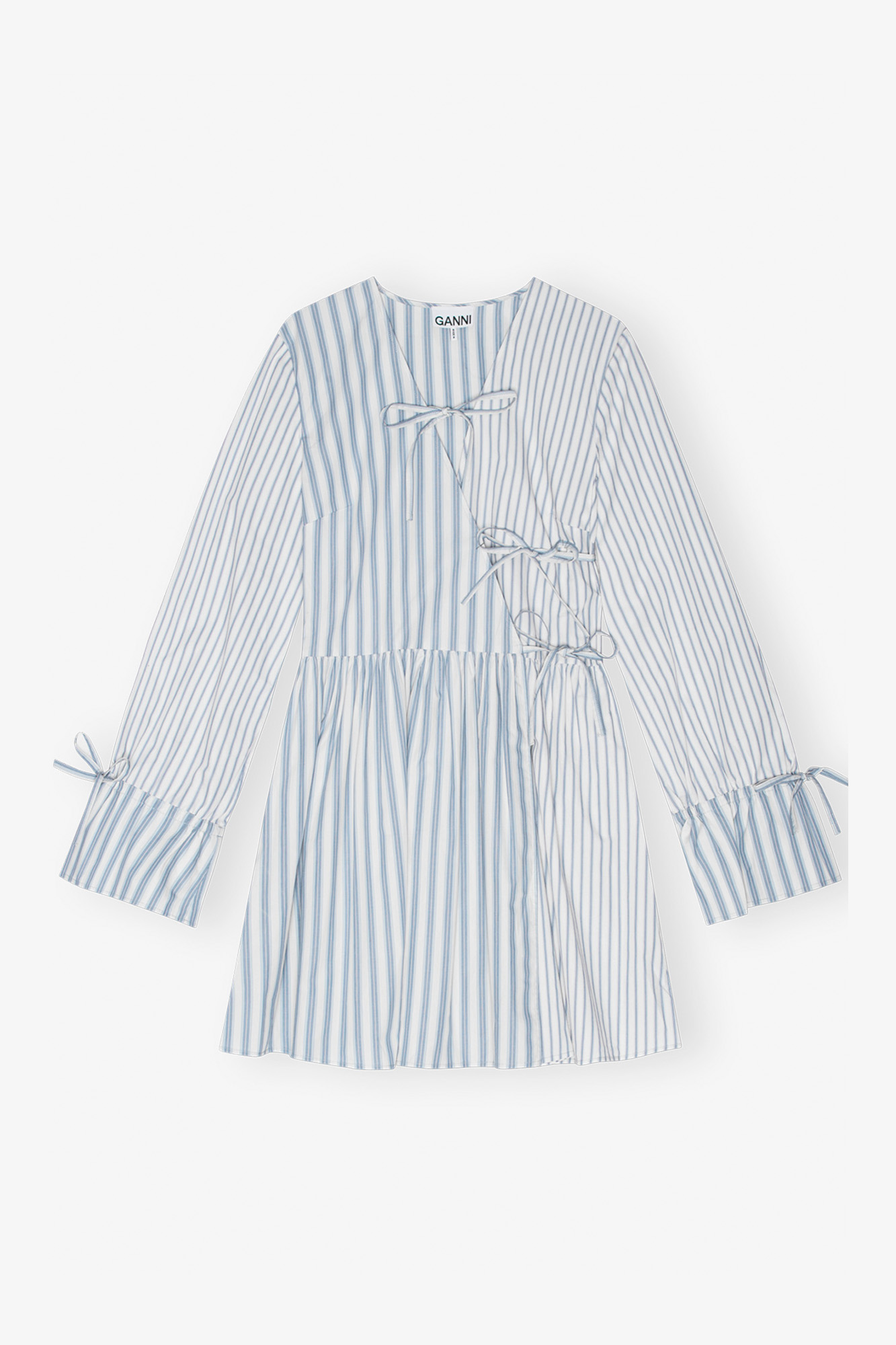 Blue Stripe Cotton Mini Wrap Dress