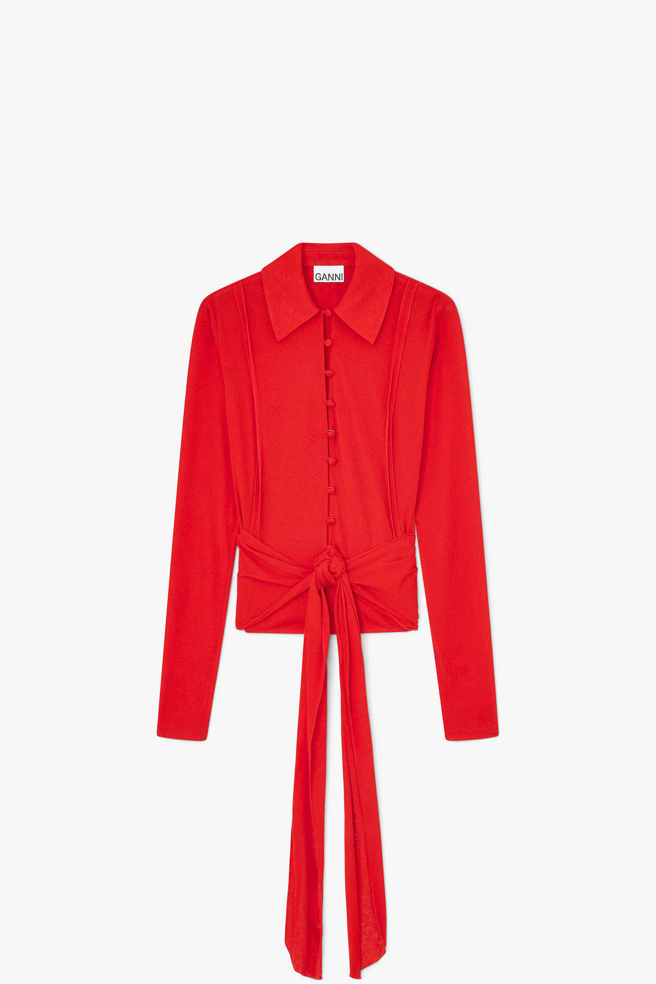 Sue【GANNI】　Ribbon tulle shirts Goji Berry Shirt in Red Marl Mesh | GANNI (Global) CA