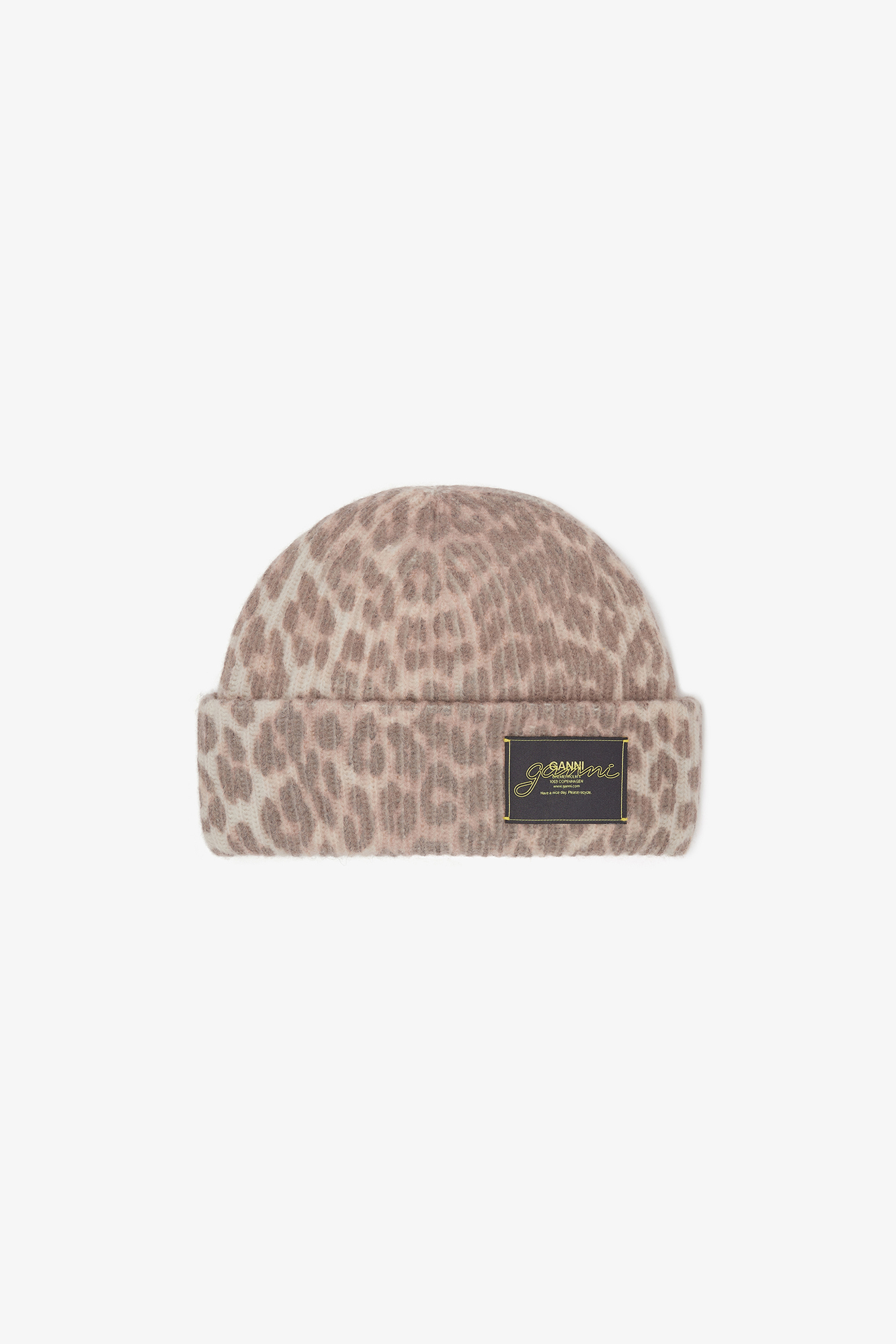 Leopard Oversized Wool Rib Knit Beanie | GANNI UK