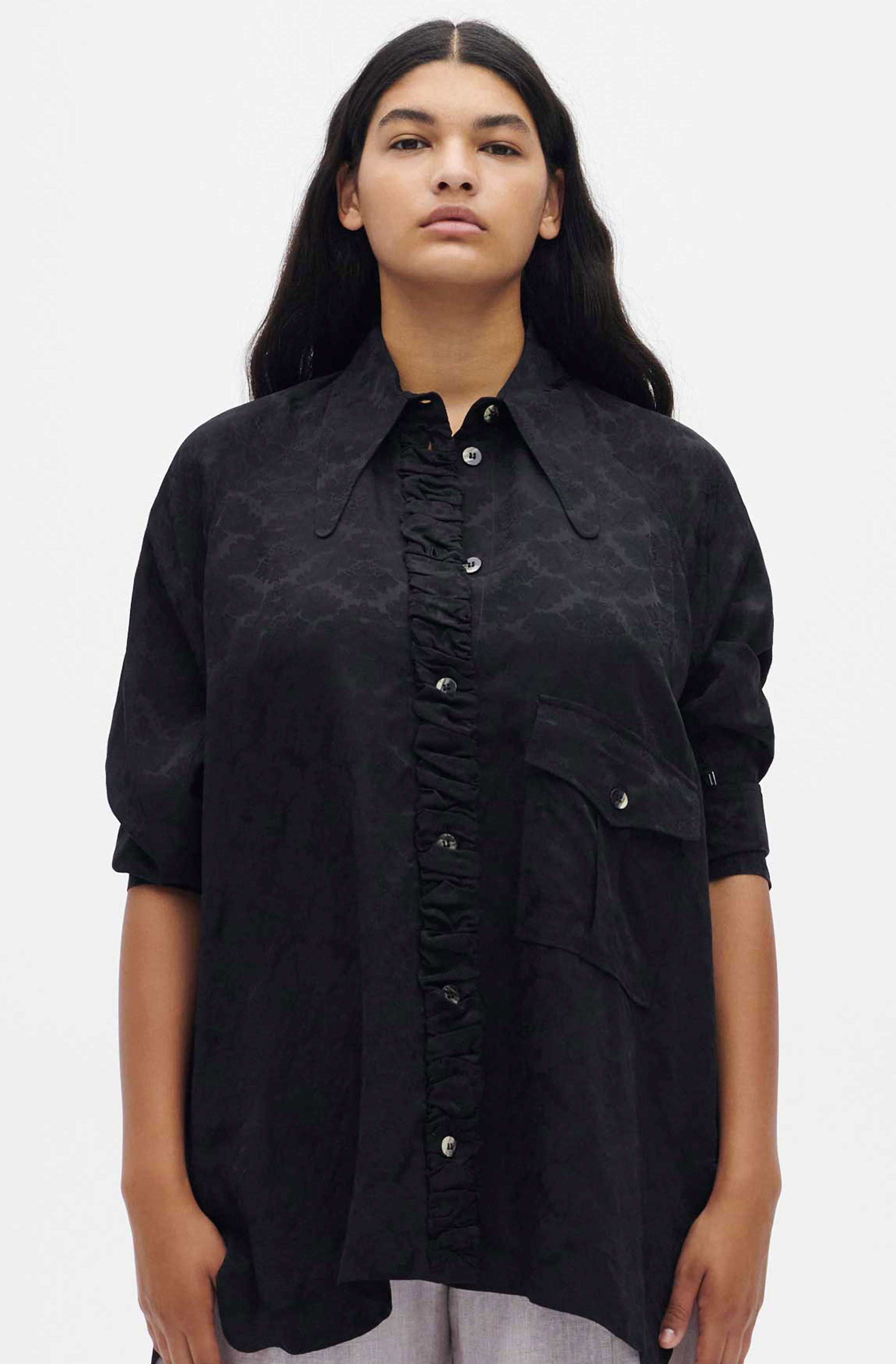 Black Oversized Jacquard Shirt | GANNI BE